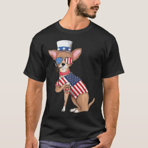 T-shirt Chihuahua Chien Merica 4 juillet Drapeau américain