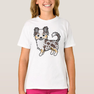 T-shirt Chihuahua de dessin animé au pelage long et merle