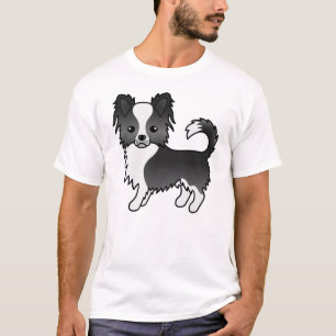 T-shirt Chihuahua dessin animé à long manteau noir et blan