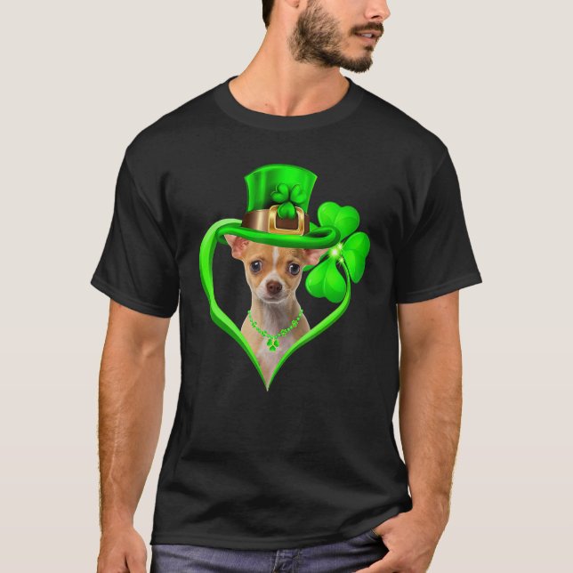 T-shirt Chihuahua Dog St Patricks Day Lover Irish Shamrock (Devant)
