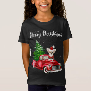T-Shirt Chihuahua équitation Camion Rouge Joyeux Noël Chie