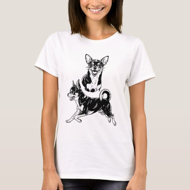 T-shirt Chihuahua Lover's Delight Dynamic Duo in Black (Devant)