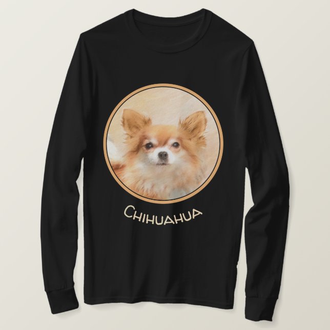 T-shirt Chihuahua Peinture de Chien à long Haired Art orig (Design devant)