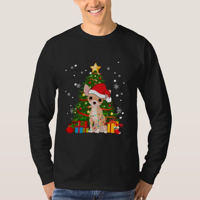 T-shirt Chihuahua Père Noël sapin de Noël Pyjama Chien cla (Devant)