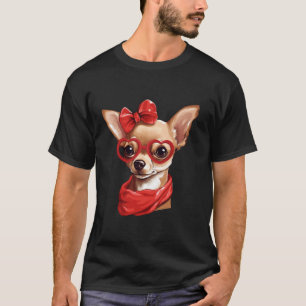 T-shirt Chihuahua Portant Des Lunettes Rouges Et Bandana D