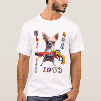 T-shirt Chihuahua Troublemaker Cute Dog with Toy Gun