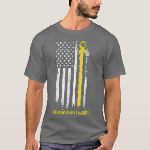 T-shirt Childhood Cancer Awareness America Flag Gold Ribbo