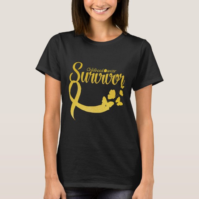 T-shirt Childhood Cancer Survivor Ribbon Butterfly Awarene (Devant)