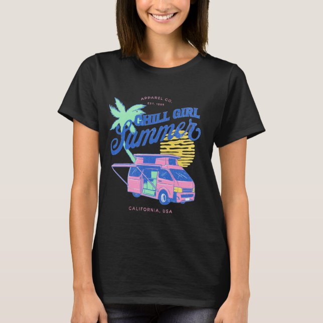 T-shirt Chill Girl Summer Retro Van Design - California Vi (Devant)
