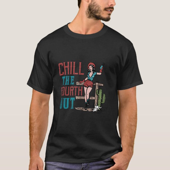 T-shirt Chill The Fourth Out Western Cow Happy 4Th Of July (Devant)