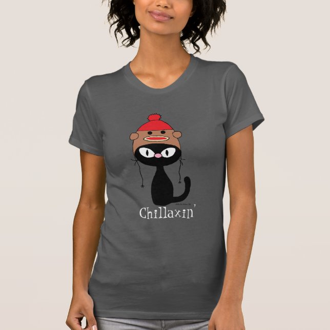 T-shirt Chillaxin' Black Cat with Sock Monkey Casquette (Devant)