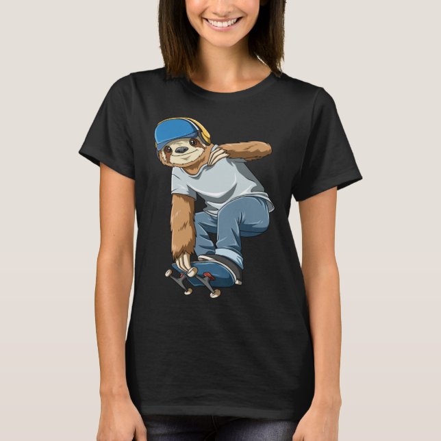T-shirt Chilled Sloth Skateboarding   Skater (Devant)