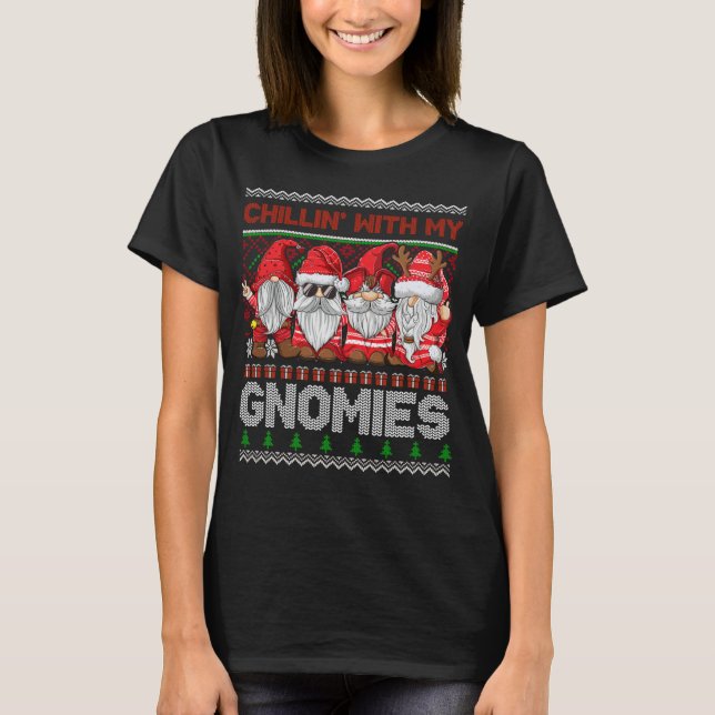 T-shirt Chillin Avec Mes Gnomes Gnome Laide Dans Le Rouge  (Devant)