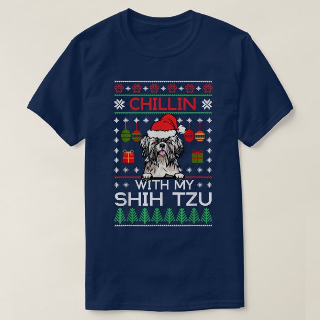 T-shirt Chillin With My Shih Tzu Santa Ugly Christmas Swea (Design devant)