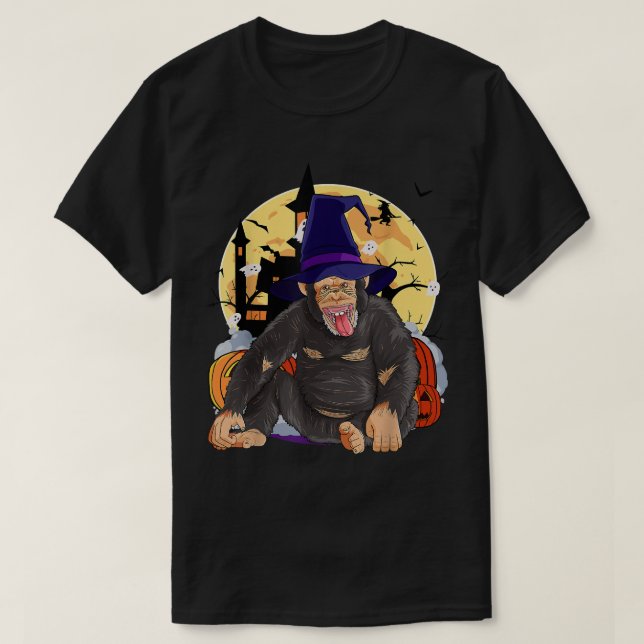 T-shirt Chimpanzee mignon Citrouille de sorcière d'Hallowe (Design devant)