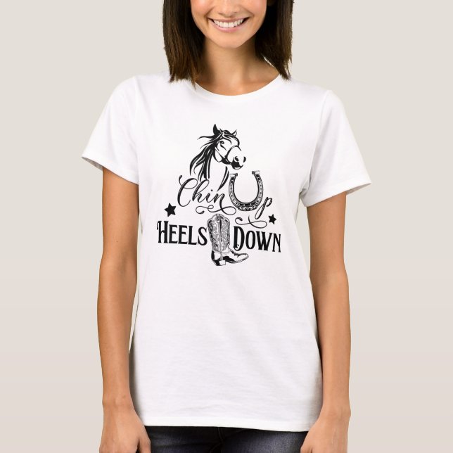 T-shirt Chin up talons bas cowgirl cheval amoureux équitat (Devant)