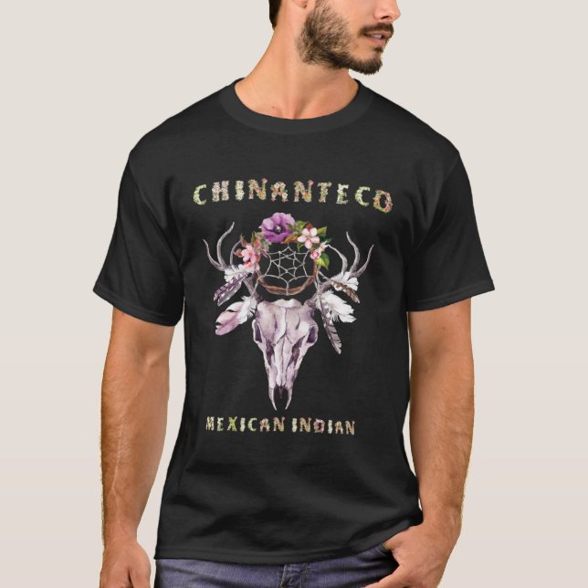 T-shirt Chinanteco Mexican Indian Tribe BOHO Floral Skull  (Devant)