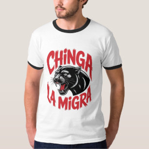 T-shirt Chinga La Migra Art Panther Noir Politique