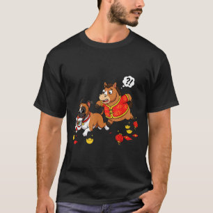 T-shirt Chinois Boxeur Cheval Chien Drôle Enfant Hommes Fe