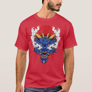 T-shirt Chinois Mysque Blue Dragon Tête Japonais Roi de