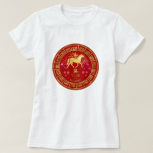 T-shirt Chinois Zodiac Horse Rouge/Or ID542