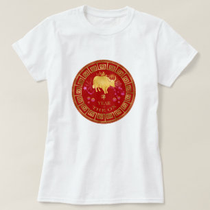 T-shirt Chinois Zodiac Ox Rouge/Or ID542