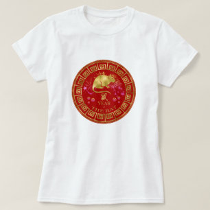 T-shirt Chinois Zodiac Rat Rouge/Or ID542