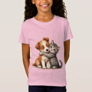 T-Shirt Chiot adorable et chaton qui s'embrassent avec des