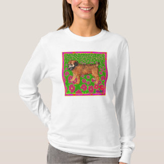 T-shirt Chiot dans le jardin - rose