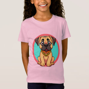 T-Shirt Chiot de dessin animé mignon avec collier doré