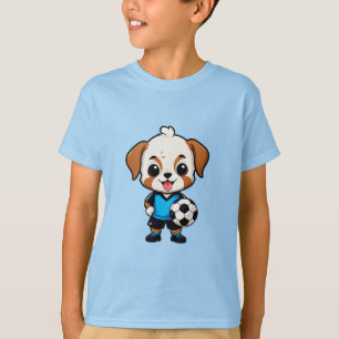 T-shirt Chiot de dessin animé mignon joueur de football