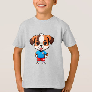 T-shirt Chiot de dessin animé mignon joueur de football