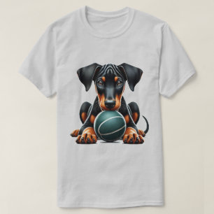 T-shirt Chiot Doberman Jouer avec une balle