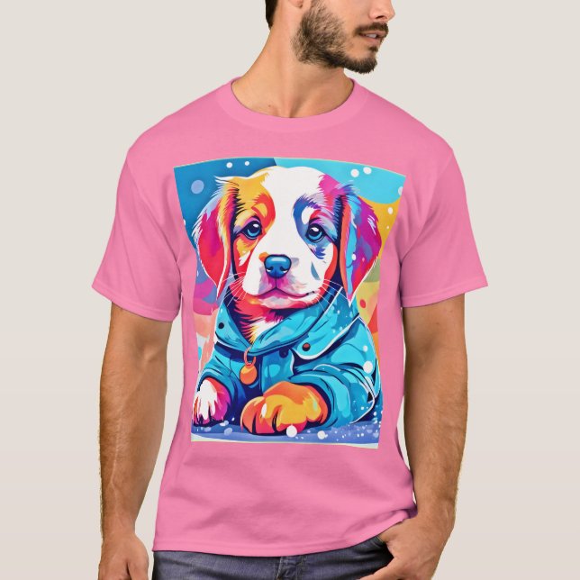 T-shirt Chiot en design de manteau bleu (Devant)