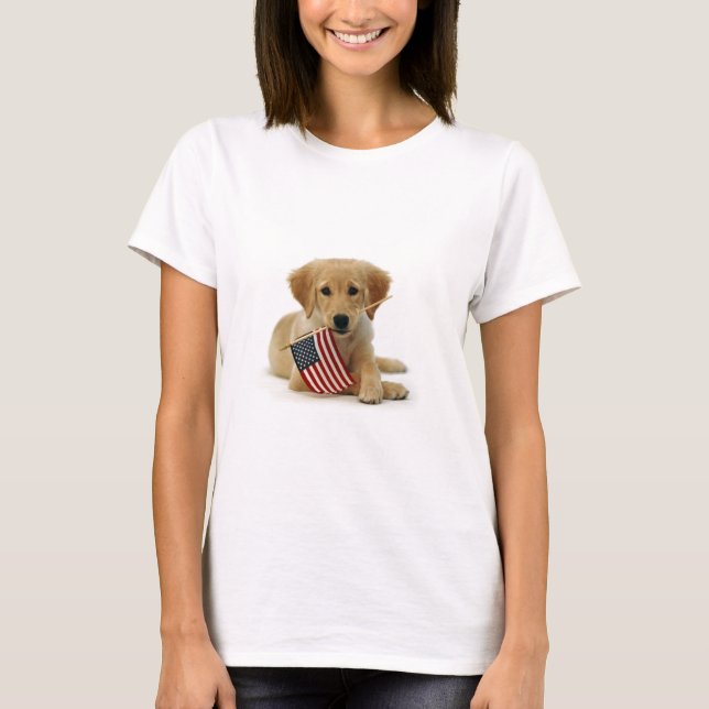 T-shirt Chiot et drapeau de golden retriever (Devant)