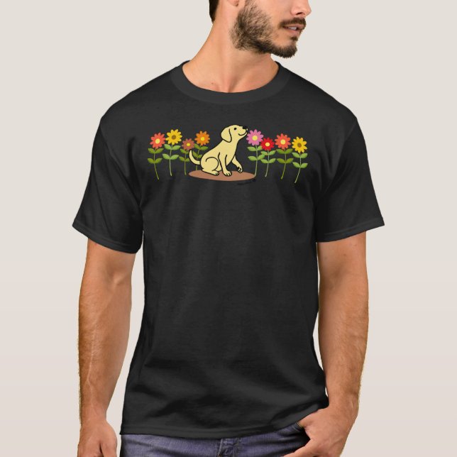 T-shirt Chiot Et Fleurs Jaunes Du Labrador (Devant)