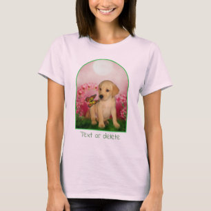 T-shirt Chiot Labrador jaune Papillon Fleur de lys Fleurs