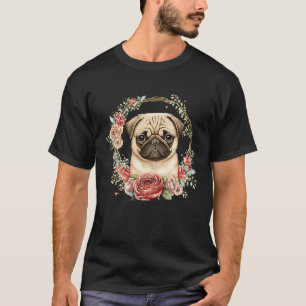 T-shirt Chiot Pug Adorable Floral