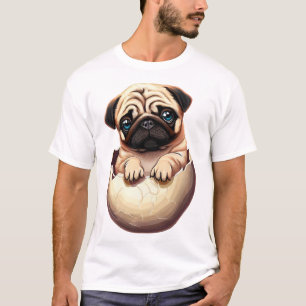 T-shirt Chiot Pug dans un œuf - Création de chien mignon