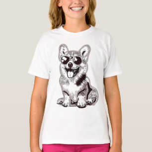 T-shirt Chiots Corgi personnalisés avec lunettes de soleil