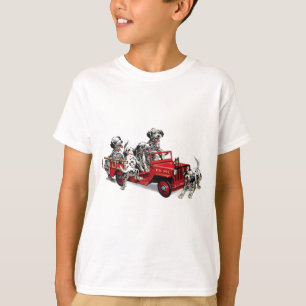 T-shirt Chiots dalmatiens avec le camion de pompiers