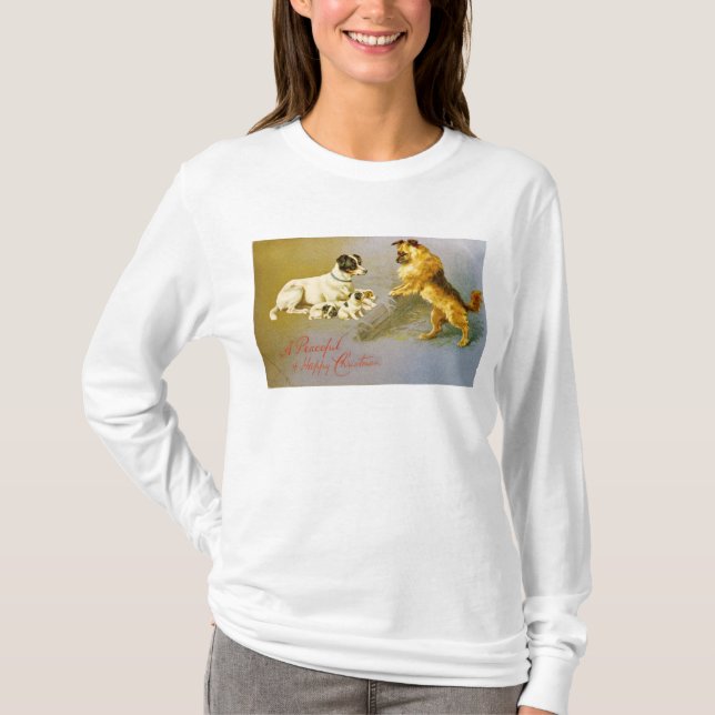 T-shirt Chiots dans la paille, carte postale victorienne (Devant)