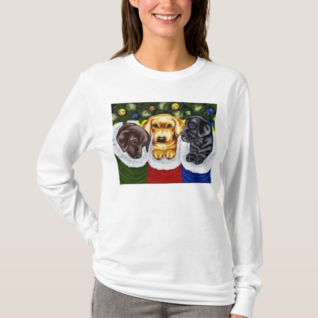 T-shirt Chiots de Labrador de surprise de Noël (Devant)