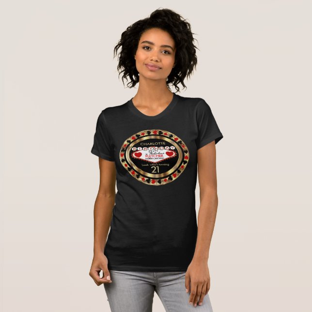 T-shirt Chip d'anniversaire de Poker rouge et noir (Devant entier)