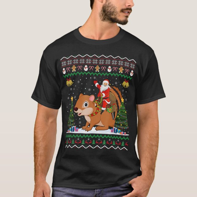T-shirt Chipmunk Ugly Xmas cadeau Père Noël équitation Chi (Devant)