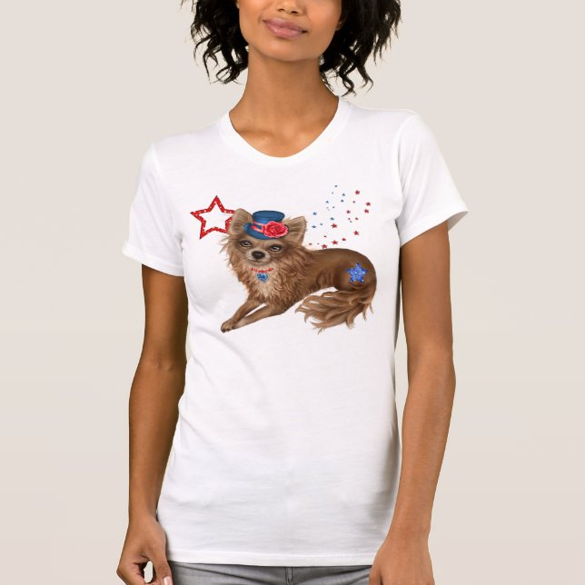 T-shirt Chiwawa patriotique aux cheveux longs (Devant)