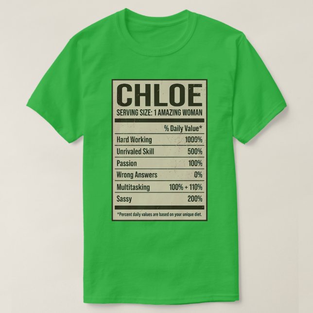 T-shirt Chloe Nutrition Facts Nom Pseudo Alias Titre Fr (Design devant)