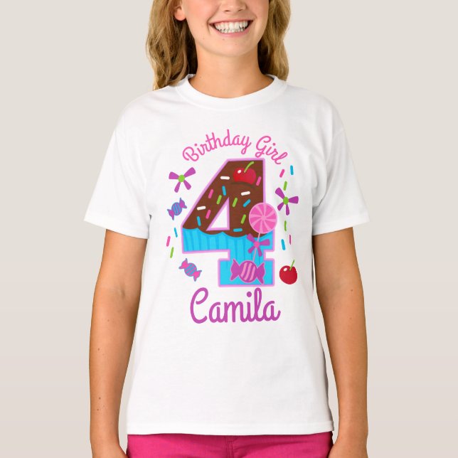T-shirt Chocolat Anniversaire Quatrième fille (Devant)