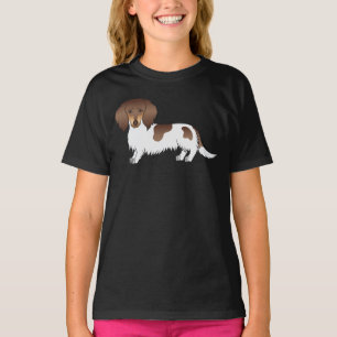 T-shirt Chocolat Et Tan Piebald Long Cheveux Dachshund Chi