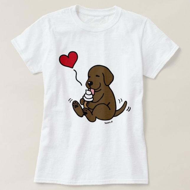 T-shirt Chocolat Lab Licking Ice Creative with Red Heart (Design devant)